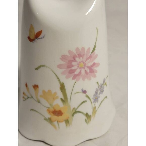 TOSCANY WHITE CERAMIC BELL FINGER HOLE STICKER JAPAN PINK FLOWERS 5" TALL - Picture 3 of 7
